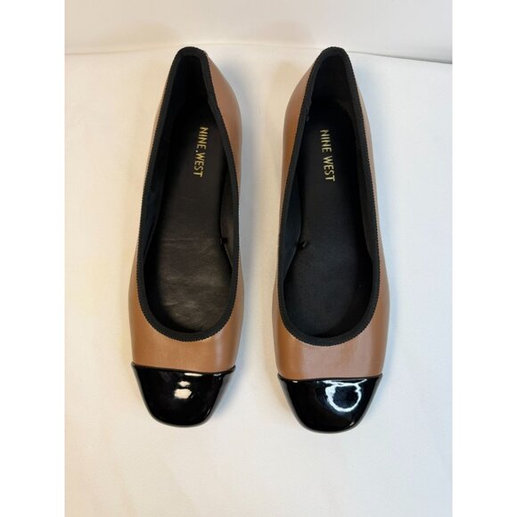 Nine West Ollin Womens Size 9M Tan Black Patent CapToe Ballet Flat Shoes - Picture 3 of 12